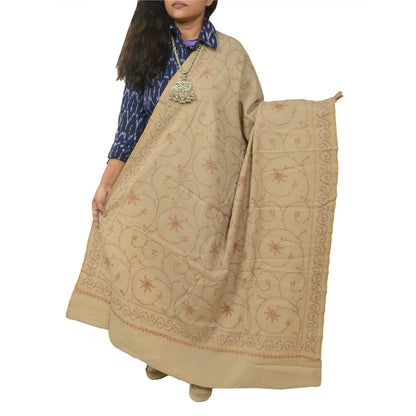 Sanskriti Vintage Brown Pure Woollen Shawl Handmade Suzani Long Throw Stole