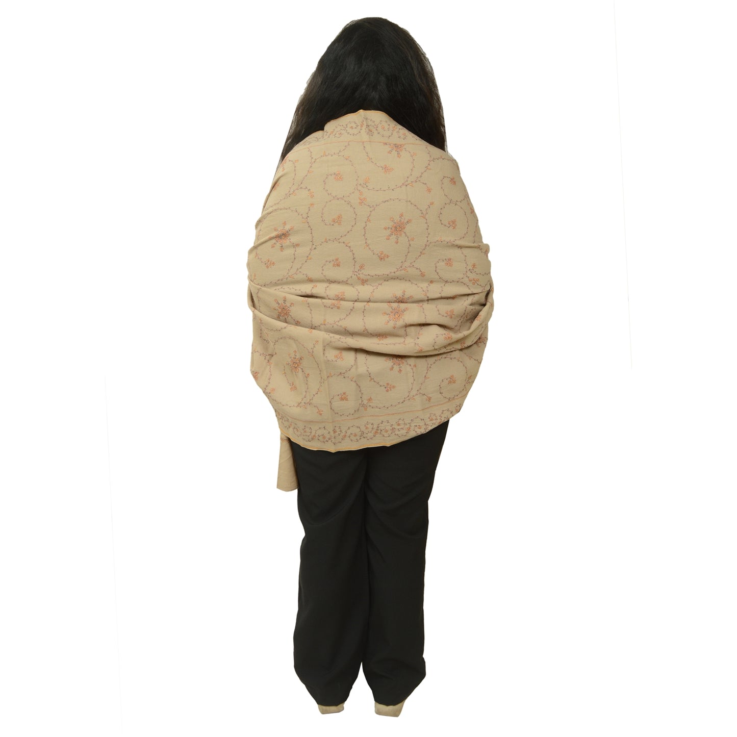 Sanskriti Vintage Brown Pure Woollen Shawl Handmade Suzani Long Throw Stole