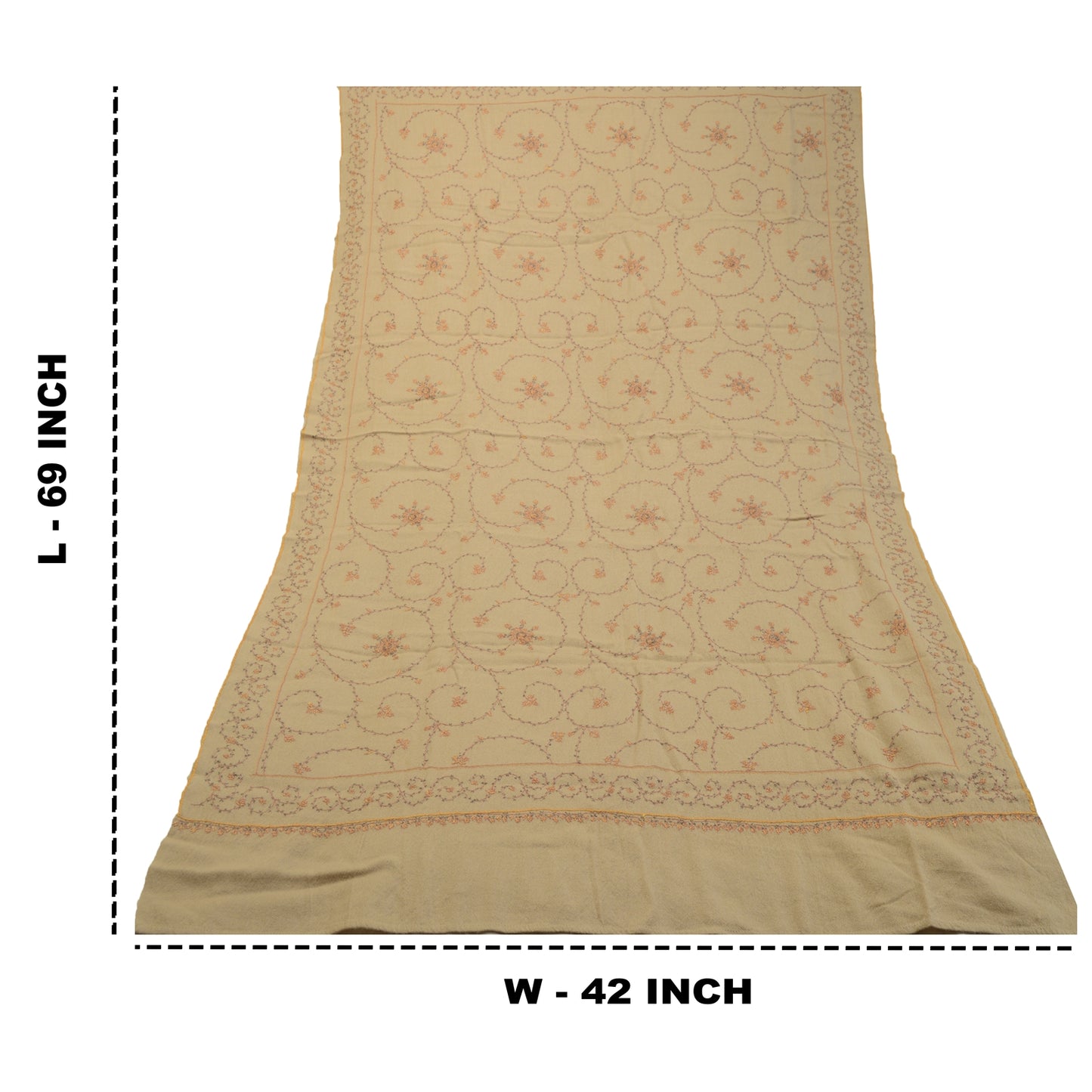 Sanskriti Vintage Brown Pure Woollen Shawl Handmade Suzani Long Throw Stole
