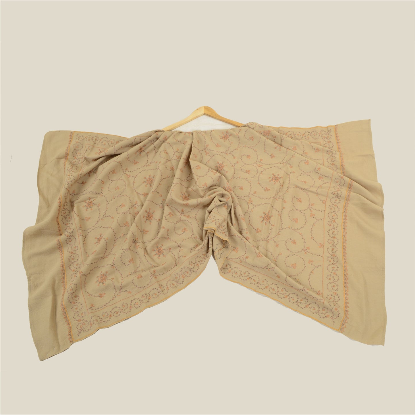 Sanskriti Vintage Brown Pure Woollen Shawl Handmade Suzani Long Throw Stole