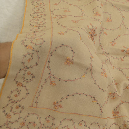 Sanskriti Vintage Brown Pure Woollen Shawl Handmade Suzani Long Throw Stole