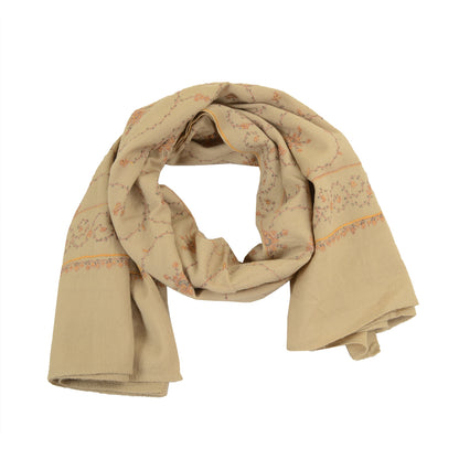 Sanskriti Vintage Brown Pure Woollen Shawl Handmade Suzani Long Throw Stole