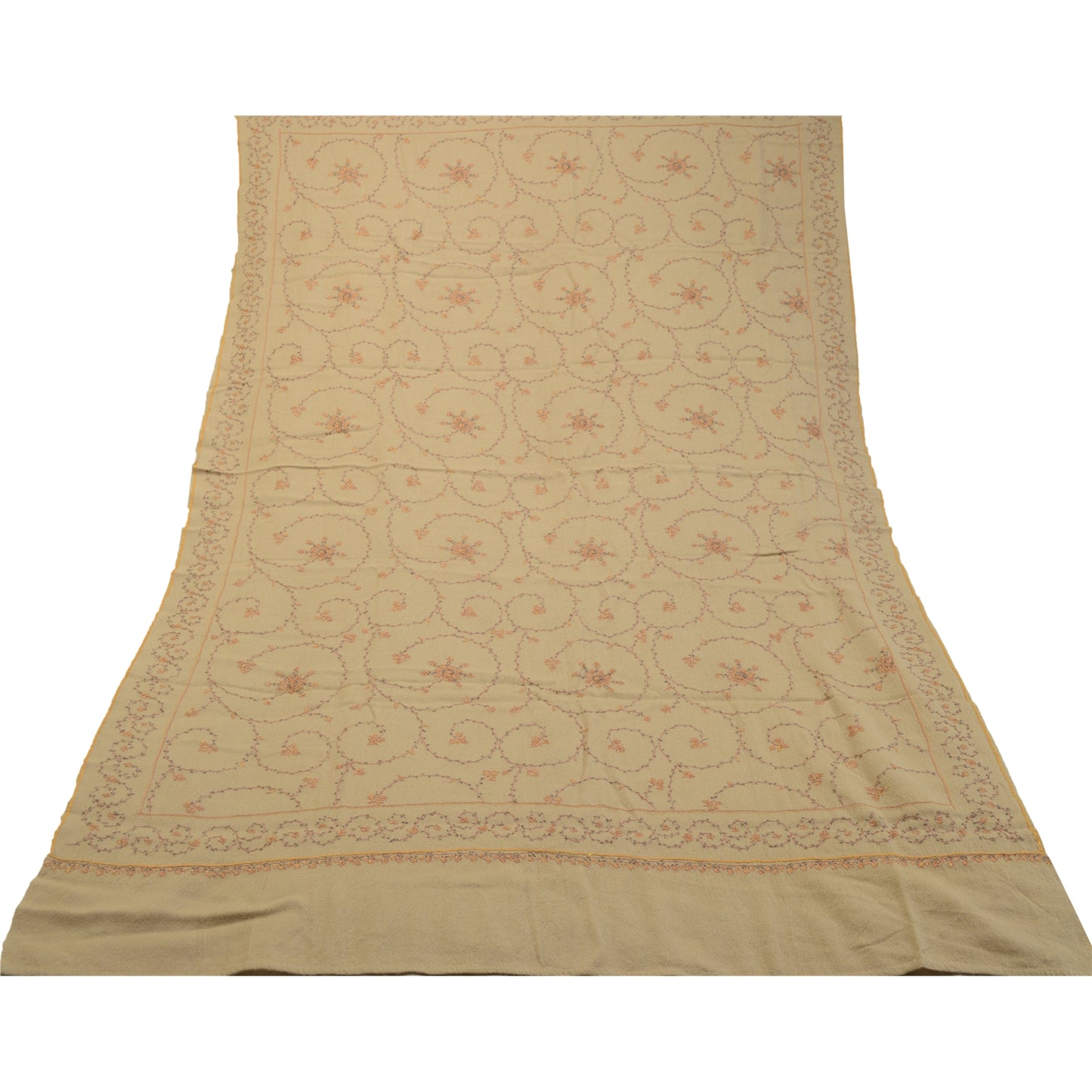 Sanskriti Vintage Brown Pure Woollen Shawl Handmade Suzani Long Throw Stole