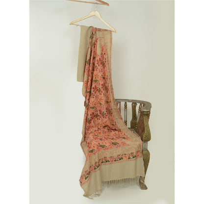 Sanskriti Vintage Long Shawl Handmade Ari Work Pure Woollen Scarf Throw Stole