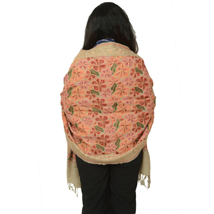 Sanskriti Vintage Long Shawl Handmade Ari Work Pure Woollen Scarf Throw Stole