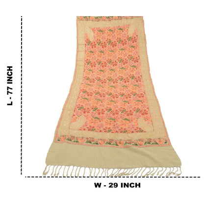 Sanskriti Vintage Long Shawl Handmade Ari Work Pure Woollen Scarf Throw Stole