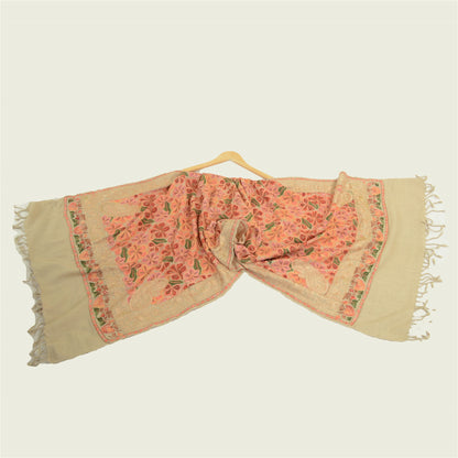 Sanskriti Vintage Long Shawl Handmade Ari Work Pure Woollen Scarf Throw Stole