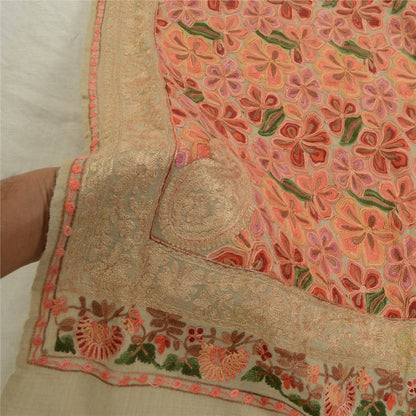 Sanskriti Vintage Long Shawl Handmade Ari Work Pure Woollen Scarf Throw Stole