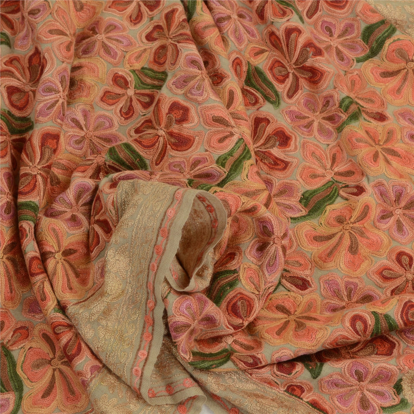 Sanskriti Vintage Long Shawl Handmade Ari Work Pure Woollen Scarf Throw Stole