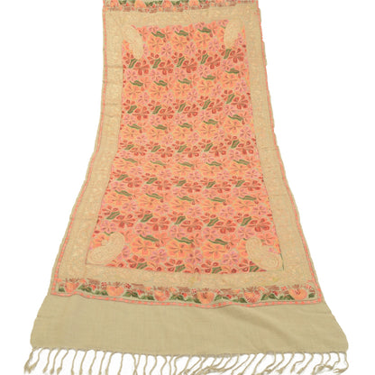 Sanskriti Vintage Long Shawl Handmade Ari Work Pure Woollen Scarf Throw Stole