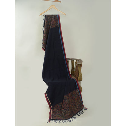 Sanskriti Vintage Blue Blend Silk Shawl Hand-Woven Long Throw Soft Soft Stole
