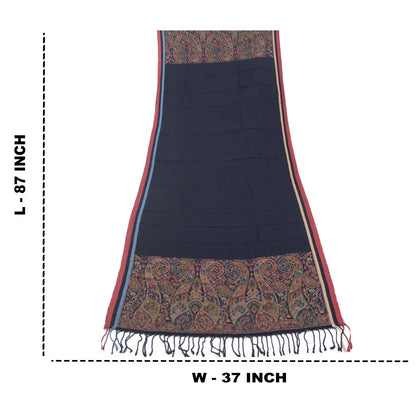 Sanskriti Vintage Blue Blend Silk Shawl Hand-Woven Long Throw Soft Soft Stole