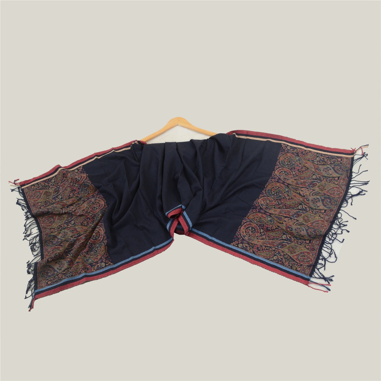 Sanskriti Vintage Blue Blend Silk Shawl Hand-Woven Long Throw Soft Soft Stole