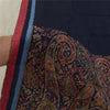 Sanskriti Vintage Blue Blend Silk Shawl Hand-Woven Long Throw Soft Soft Stole