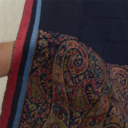 Sanskriti Vintage Blue Blend Silk Shawl Hand-Woven Long Throw Soft Soft Stole