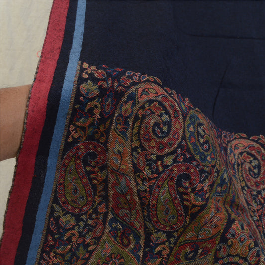 Sanskriti Vintage Blue Blend Silk Shawl Hand-Woven Long Throw Soft Soft Stole