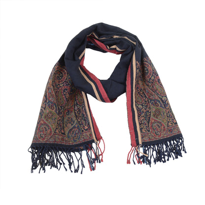 Sanskriti Vintage Blue Blend Silk Shawl Hand-Woven Long Throw Soft Soft Stole