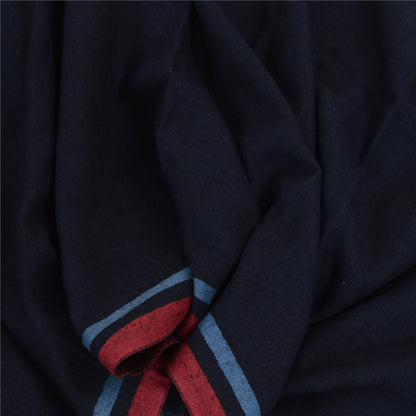 Sanskriti Vintage Blue Blend Silk Shawl Hand-Woven Long Throw Soft Soft Stole