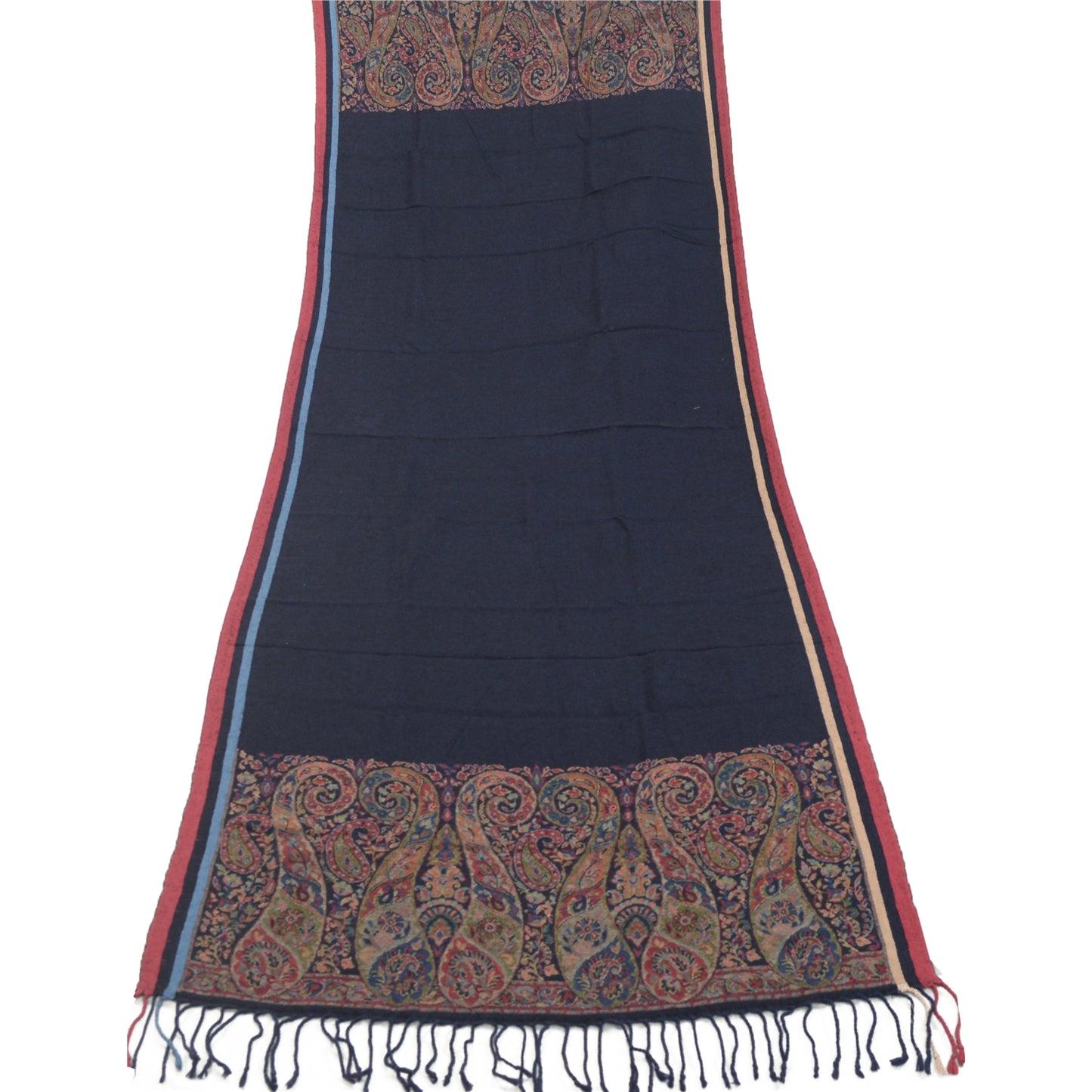 Sanskriti Vintage Blue Blend Silk Shawl Hand-Woven Long Throw Soft Soft Stole