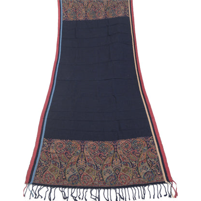 Sanskriti Vintage Blue Blend Silk Shawl Hand-Woven Long Throw Soft Soft Stole