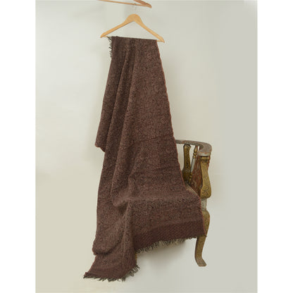 Sanskriti Vintage Long Brown Shawl Woven Pure Woollen Scarf Throw Stole