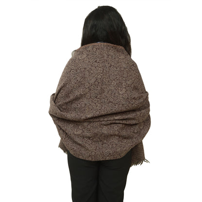 Sanskriti Vintage Long Brown Shawl Woven Pure Woollen Scarf Throw Stole