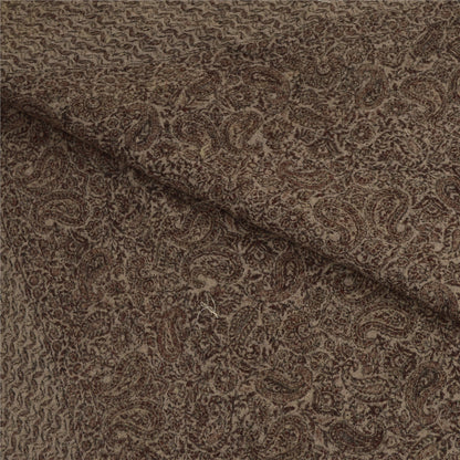 Sanskriti Vintage Long Brown Shawl Woven Pure Woollen Scarf Throw Stole