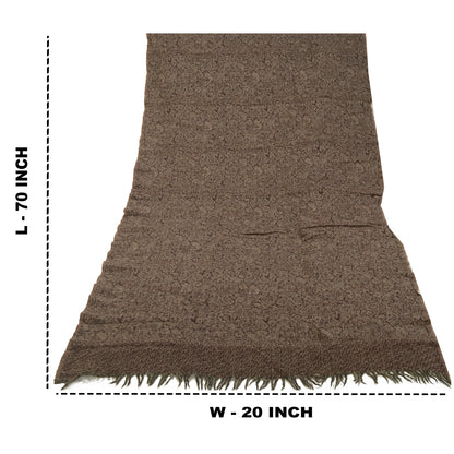 Sanskriti Vintage Long Brown Shawl Woven Pure Woollen Scarf Throw Stole