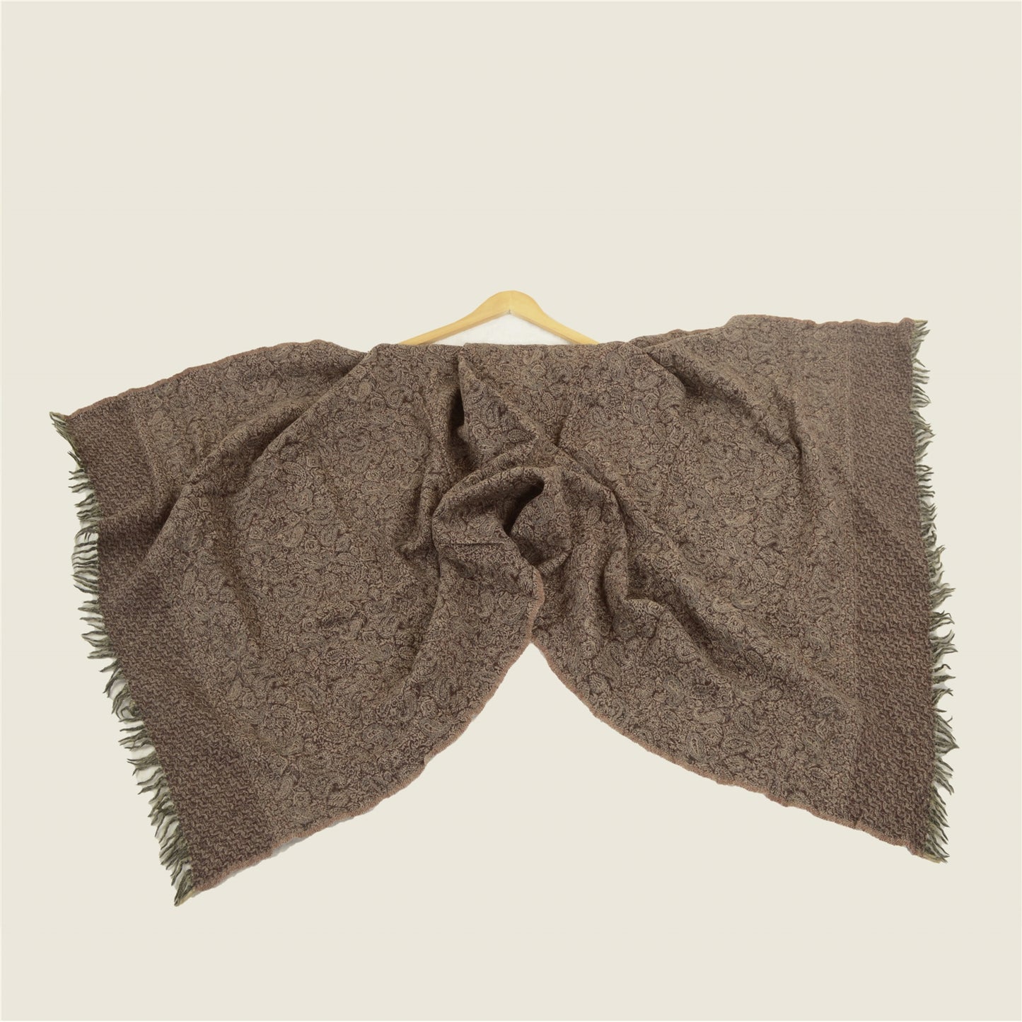 Sanskriti Vintage Long Brown Shawl Woven Pure Woollen Scarf Throw Stole