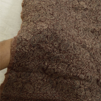 Sanskriti Vintage Long Brown Shawl Woven Pure Woollen Scarf Throw Stole