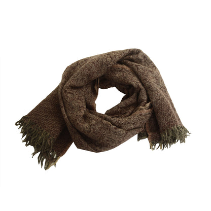 Sanskriti Vintage Long Brown Shawl Woven Pure Woollen Scarf Throw Stole