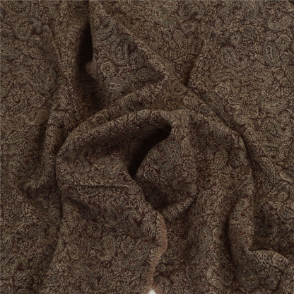 Sanskriti Vintage Long Brown Shawl Woven Pure Woollen Scarf Throw Stole