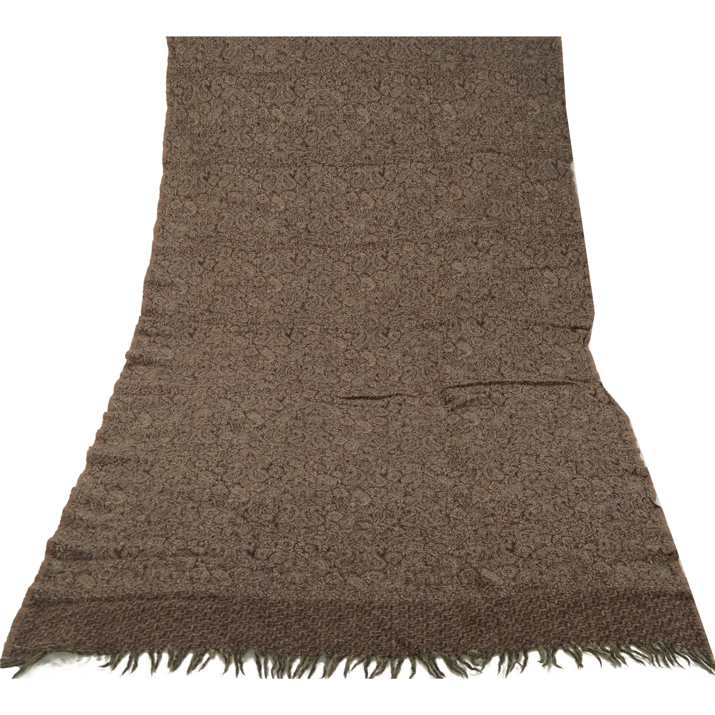Sanskriti Vintage Long Brown Shawl Woven Pure Woollen Scarf Throw Stole