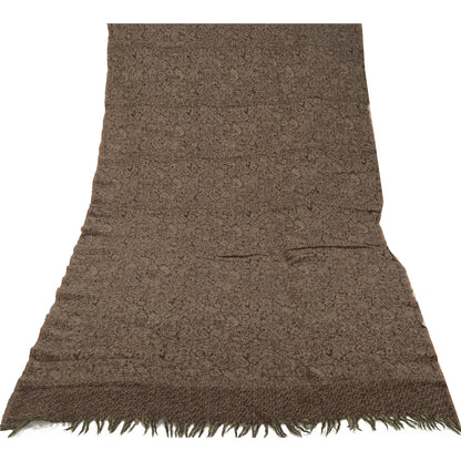 Sanskriti Vintage Long Brown Shawl Woven Pure Woollen Scarf Throw Stole