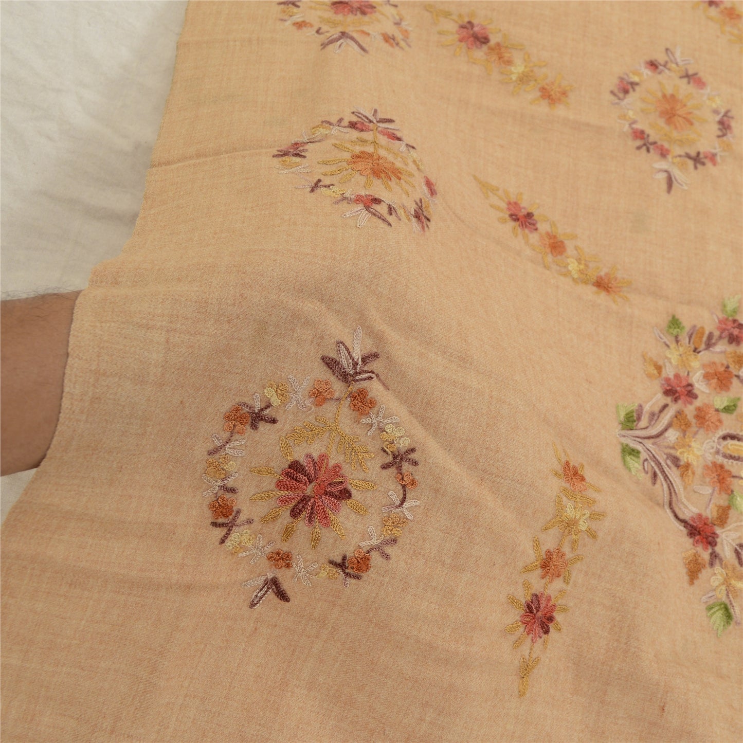 Sanskriti Vintage Long Shawl Handmade Ari Work Pure Woollen Scarf Throw Stole