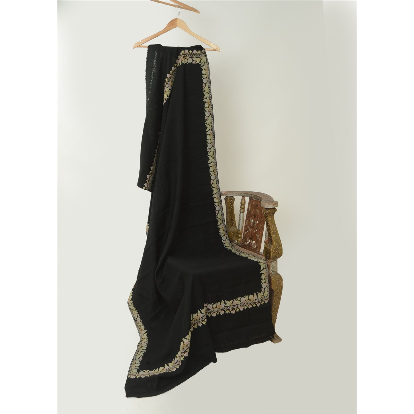 Sanskriti Vintage Long Shawl Handmade Ari Work Pure Woollen Scarf Throw Stole