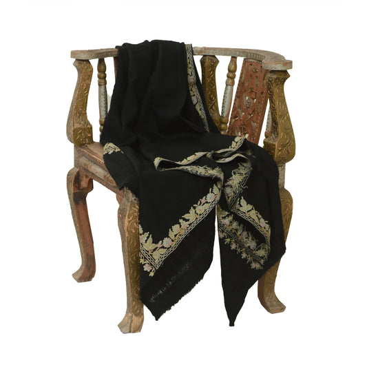 Sanskriti Vintage Long Shawl Handmade Ari Work Pure Woollen Scarf Throw Stole