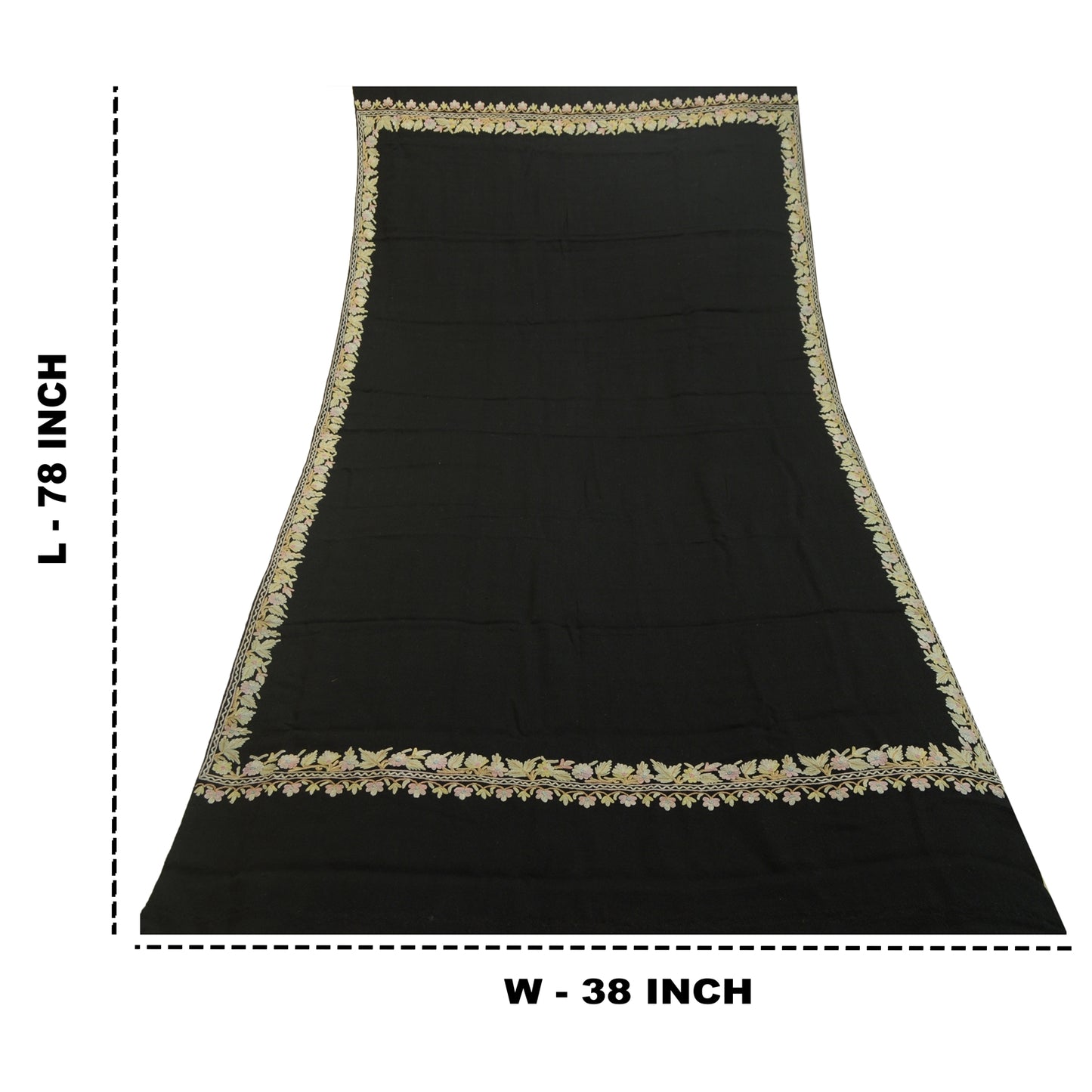 Sanskriti Vintage Long Shawl Handmade Ari Work Pure Woollen Scarf Throw Stole