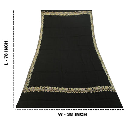 Sanskriti Vintage Long Shawl Handmade Ari Work Pure Woollen Scarf Throw Stole