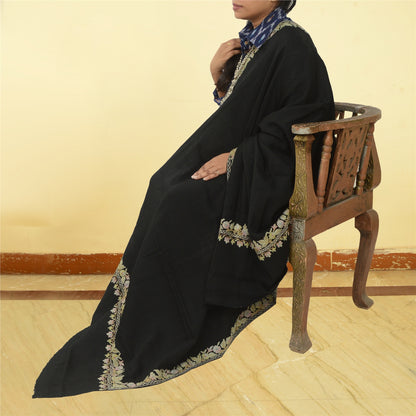 Sanskriti Vintage Long Shawl Handmade Ari Work Pure Woollen Scarf Throw Stole
