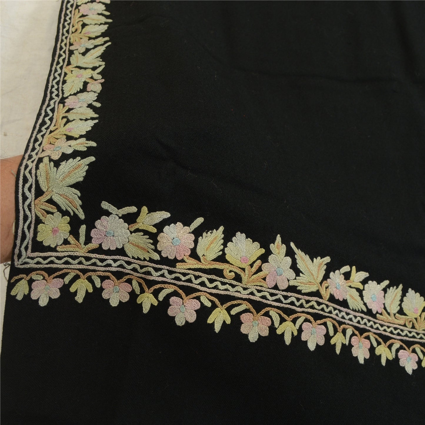 Sanskriti Vintage Long Shawl Handmade Ari Work Pure Woollen Scarf Throw Stole
