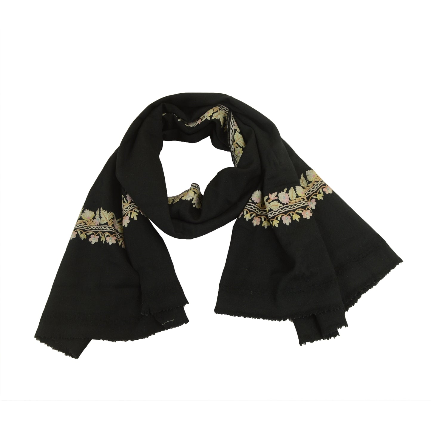 Sanskriti Vintage Long Shawl Handmade Ari Work Pure Woollen Scarf Throw Stole