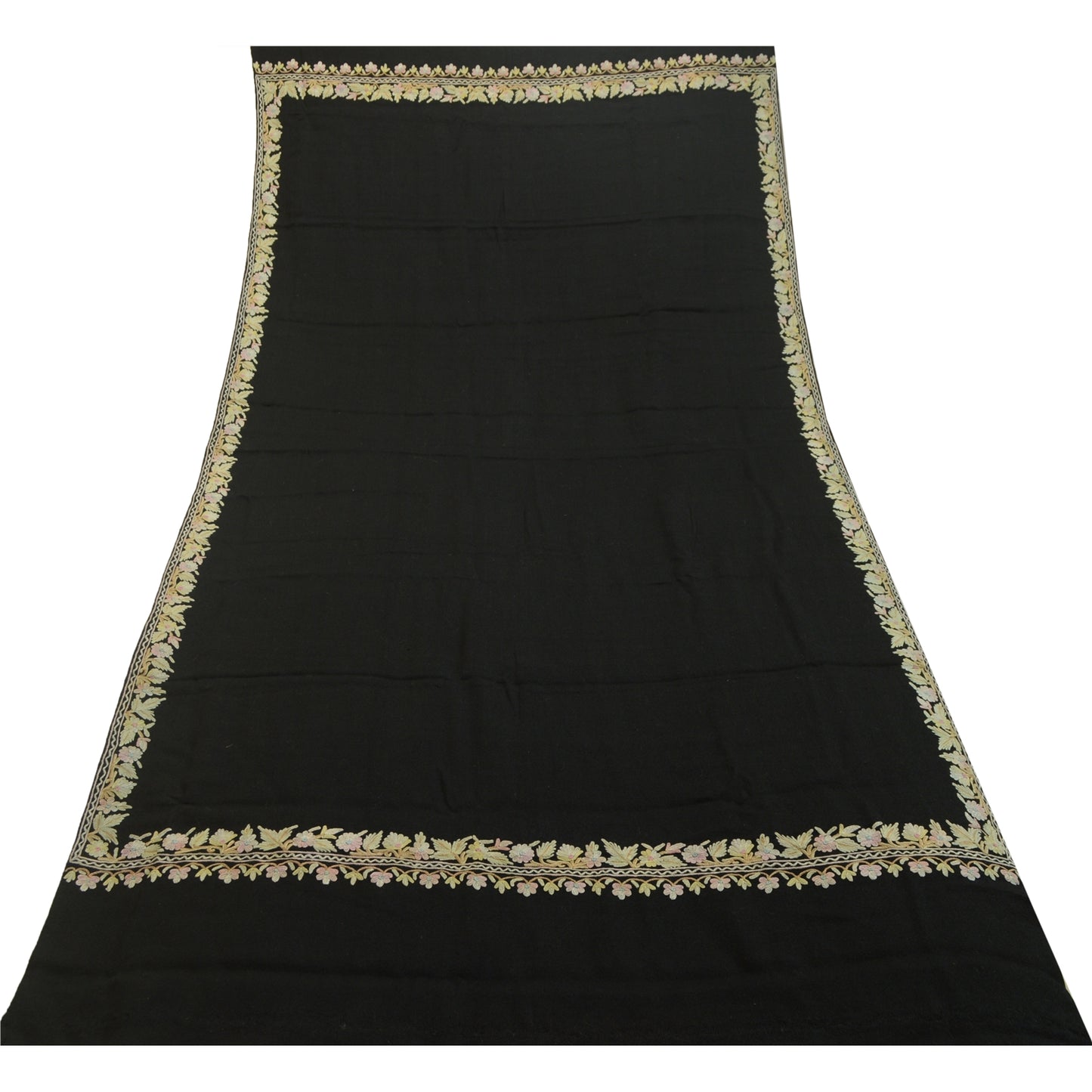 Sanskriti Vintage Long Shawl Handmade Ari Work Pure Woollen Scarf Throw Stole