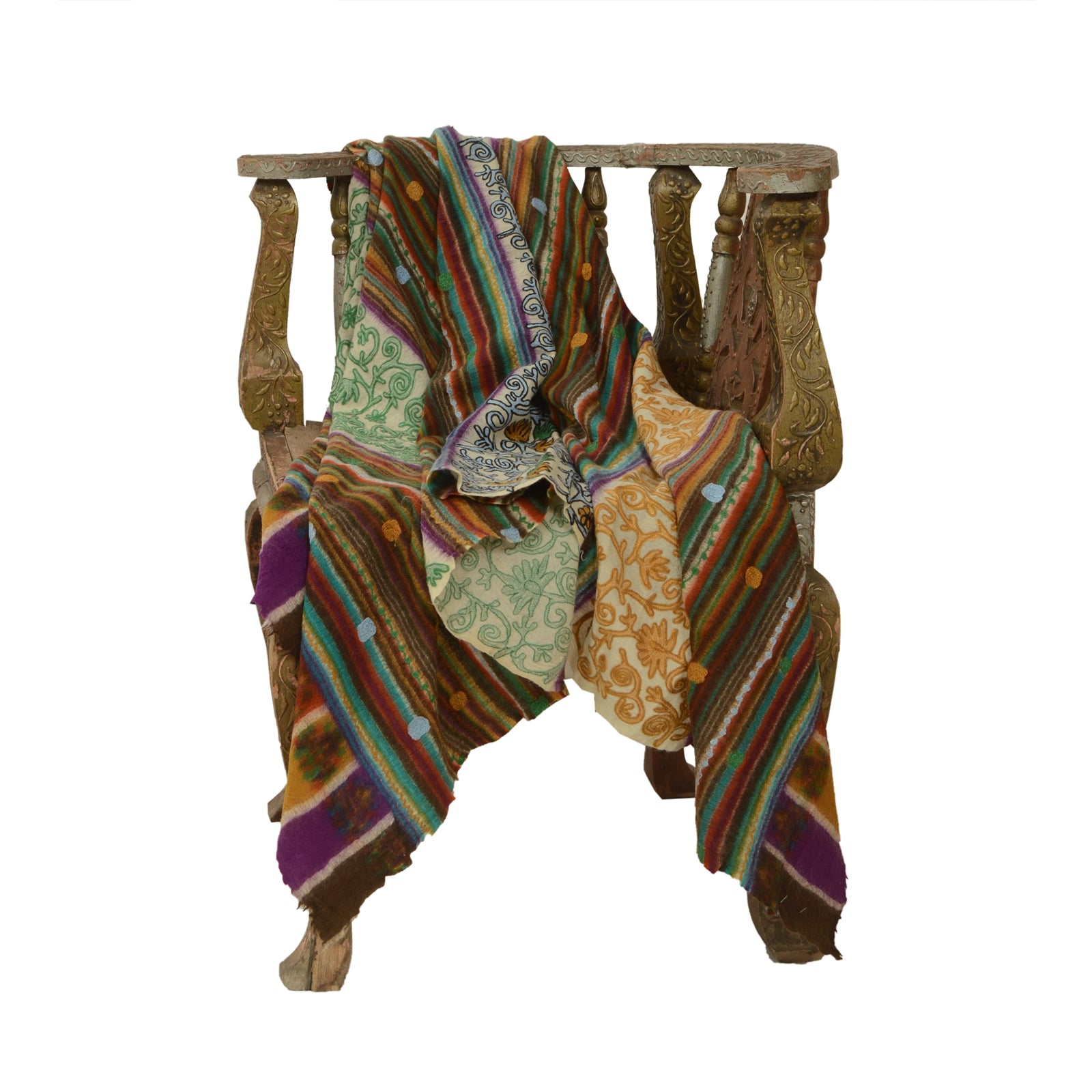 Sanskriti Vintage Long Shawl Handmade Ari Work Pure Woollen Scarf Throw Stole