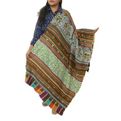 Sanskriti Vintage Long Shawl Handmade Ari Work Pure Woollen Scarf Throw Stole