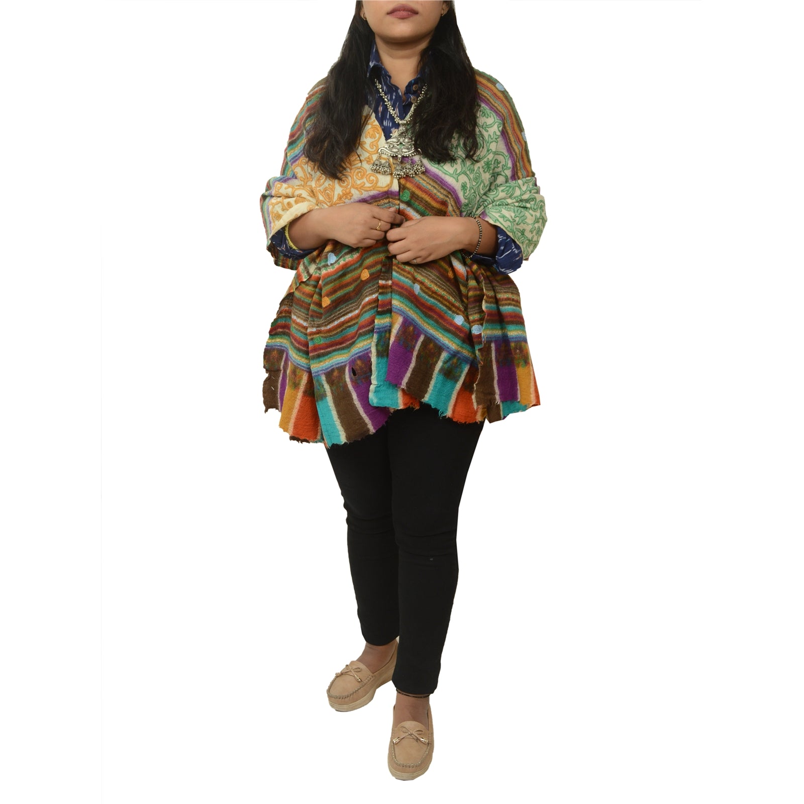 Sanskriti Vintage Long Shawl Handmade Ari Work Pure Woollen Scarf Throw Stole