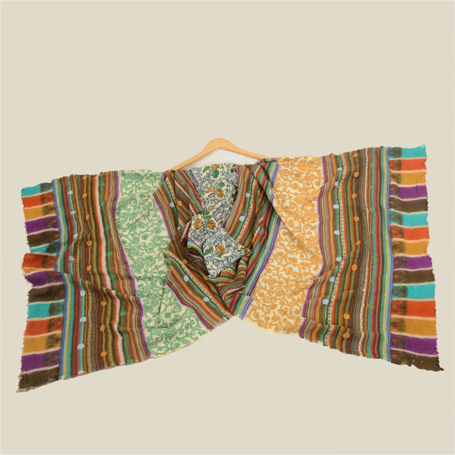 Sanskriti Vintage Long Shawl Handmade Ari Work Pure Woollen Scarf Throw Stole