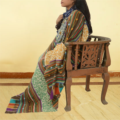Sanskriti Vintage Long Shawl Handmade Ari Work Pure Woollen Scarf Throw Stole