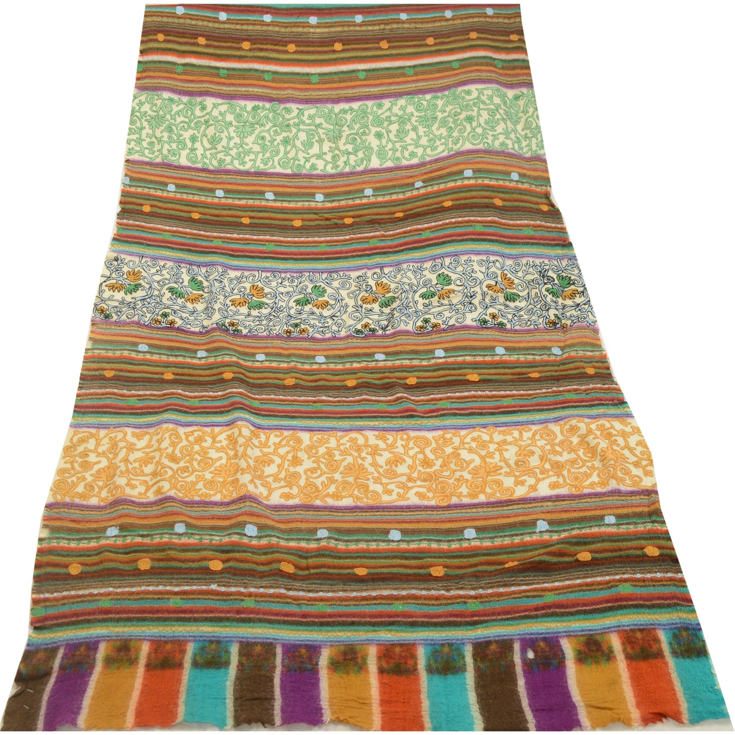 Sanskriti Vintage Long Shawl Handmade Ari Work Pure Woollen Scarf Throw Stole