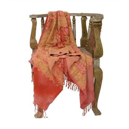 Sanskriti Vintage Long Shawl Handmade Ari Work Pure Woollen Scarf Throw Stole